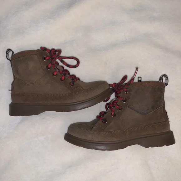 UGG brown leather high boots red laces Robley Waterproof Boot size 12 walnut - Picture 3 of 7